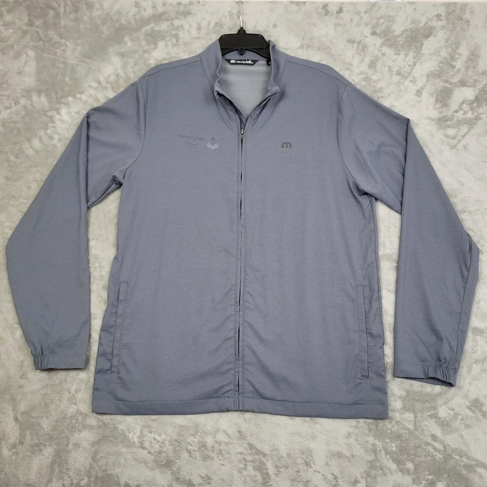 Travis Mathew Mens Jacket Size Large Blue-Gray Full Zip Golf Windbreaker Logo